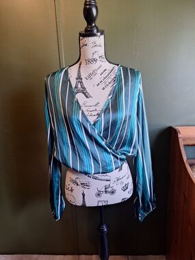 🌸Rue21 Teal and Green Striped Surplice Blouse